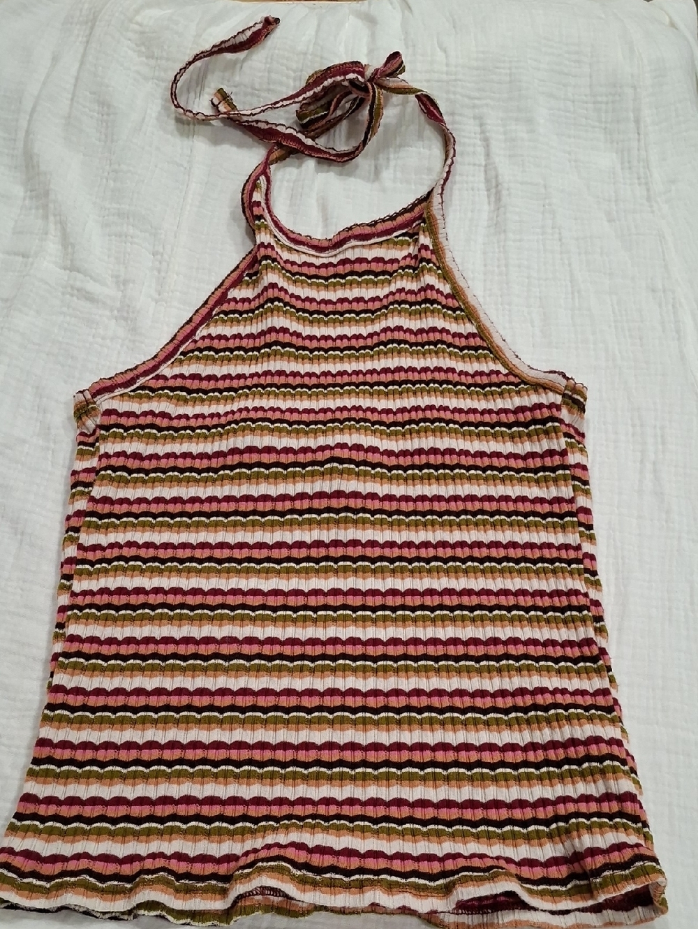 American Eagle Outfitters Striped Halter Tank Top in Pink and Olive